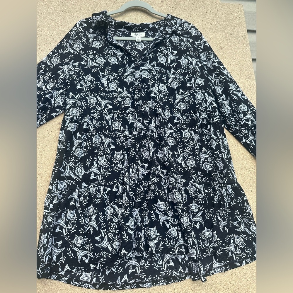 Style & Co. Black and White Long Sleeve Floral Dress Size 1X